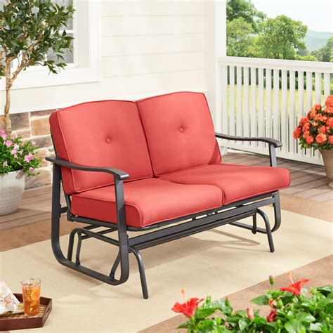 Cushions for outdoor glider - Outdoor Glider Garden Bench, 50" Patio Double Outdoor Swing Rocking Glider w/Durable Metal Cast Iron Porch Glider Seat & Armrests Steel Frame, Garden Glider for Porch, Garden, Sunroom, Backyard, Deck ... Incbruce Outdoor Rocking Chair with Cushion Glider Bench for 2 Person, Seating Loveseat Steel Frame for Porch, Patio, Garden …